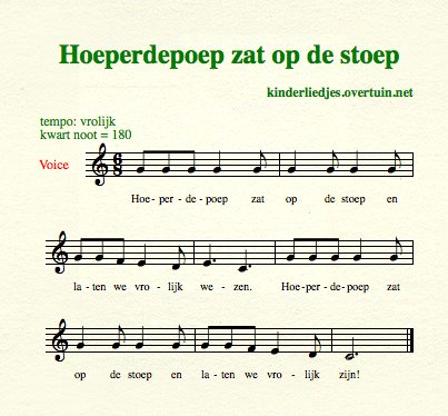 bladmuziek en muziek van liedjes schoolplein kinderen schooltijd hoeperdepoep hoeper de poep