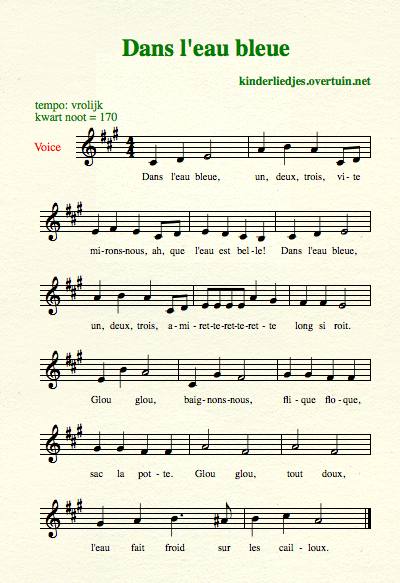 bladmuziek en muziek frans kinderliedje franse liedjes uit frankrijk chansonnette d'enfant franaise frans chanson eau bleue