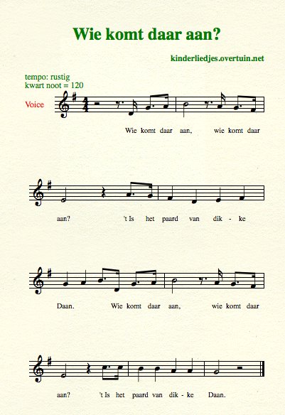 bladmuziek en muziek oud kinderliedje nederlandse kinderliedjes uit jeugd oma vorige eeuw wie komt paard dikke daan