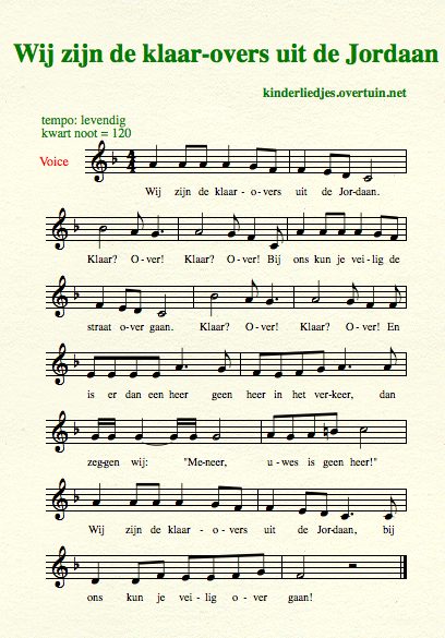 bladmuziek en muziek oude kinderliedjes met noten muzieknoten muzieknotatie pianomuziek wij klaar-overs klaarovers klaar overs