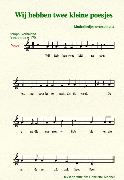 bladmuziek en muziek oud kinderliedje nederlandse kinderliedjes kindertijd oma vorige eeuw twee kleine poesjes