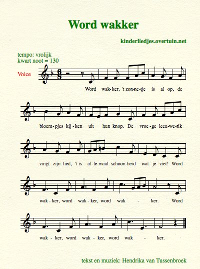 bladmuziek en muziek oude kinderliedjes met noten muzieknoten muzieknotatie pianomuziek word wakker het zonnetje