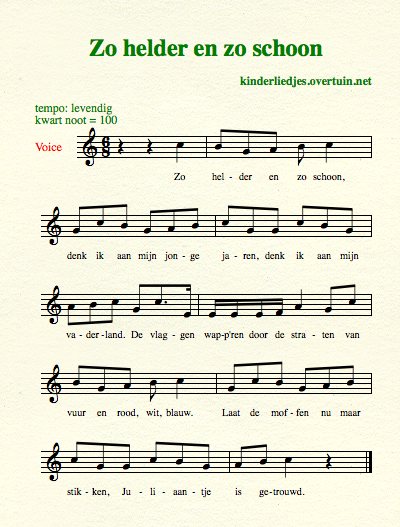 bladmuziek en muziek oude kinderliedjes met noten muzieknoten muzieknotatie pianomuziek zo helder Juliana is getrouwd